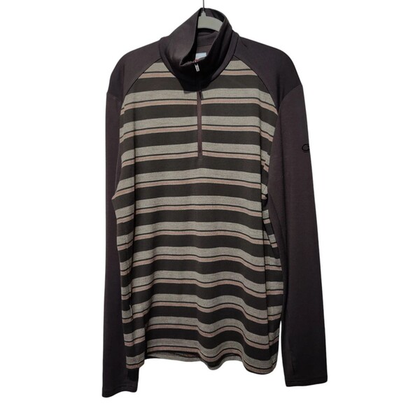 Icebreaker Mens Sweater Sz L Brown Stripe 260 Merino Wool‎ Long Sleeve 1/4 zip - Picture 1 of 15